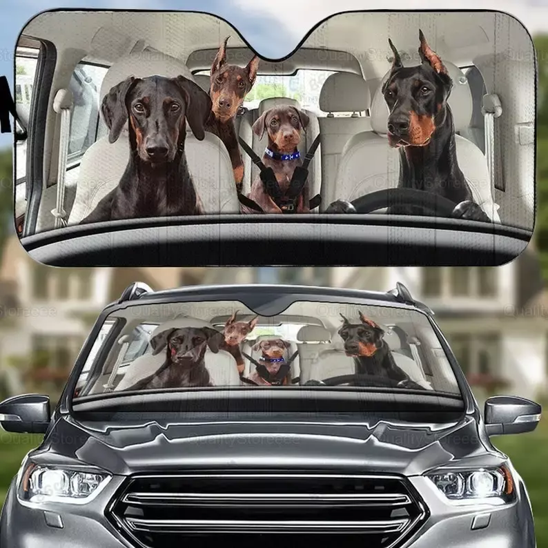Dobermann Dog Family Auto Sunshade, Car Sun Shade, Decoração do carro, Dog Lover Presentes