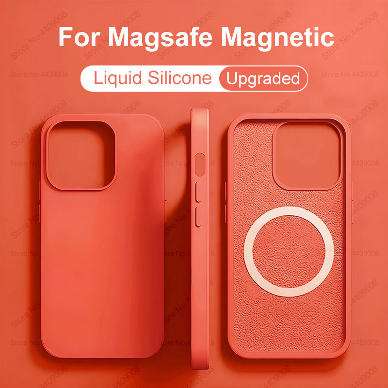 Capa magnética Magsafe atualizada para iPhone, capa de silicone líquido, capa de carga sem fio, iPhone 15, 14, 13, 12, 11 Pro Max, Plus
