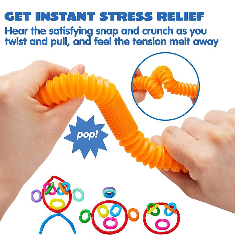 36PCS Pop Tubes Fidget Tubes Party Favors Sensory Toys Connectable Extendable Stress Relief Party Favors School Reward Gifts