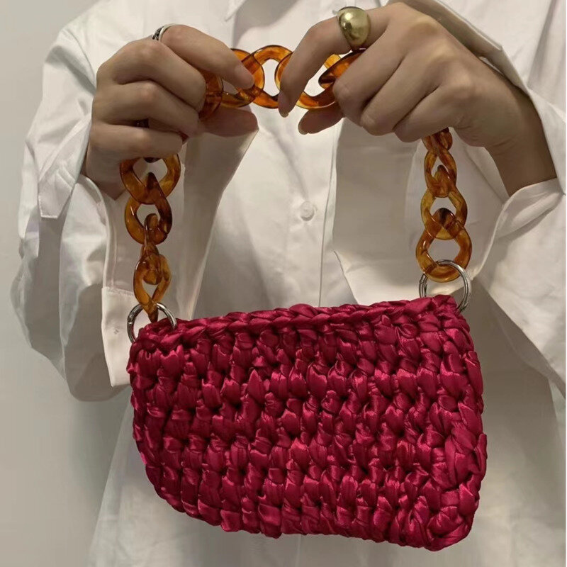 2024 тканые сумки, однотонные женские сумки через плечо из Южной Кореи, Дизайнерские Сумочки на цепочке, сумочка-кошелек