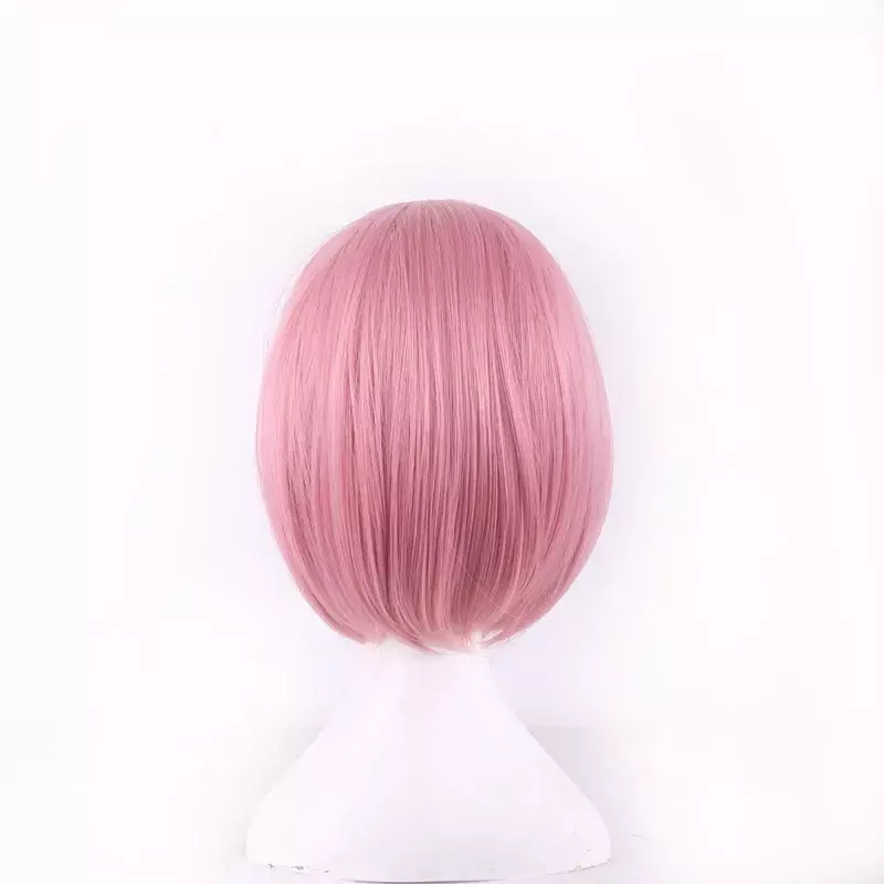 Женский синтетический парик, Короткие Розовые прямые волосы из волокна, с челкой, 14 дюймов/35 см, для косплея