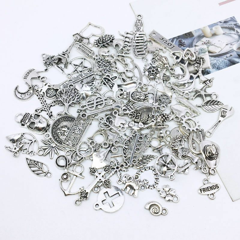 Lot de 30 pièces de clés en forme de couronne, couleur argent tibétain mixte, accessoires de bijouterie pour la fabrication de bracelets et de colliers