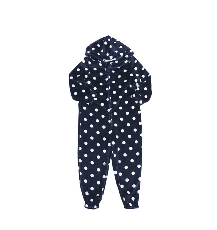 ネイビーブルーの水玉パジャマ,ベビースーツ,暖かいフランネル,フード付きソフトパジャマ,冬用パジャマ