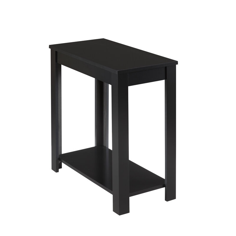 オープンボトム棚付きの現代的な椅子サイドテーブル、無垢材の木製フラットテーブルトップ、黒仕上げ、1個
