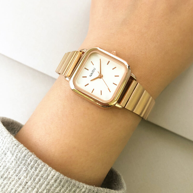 Montre carrée pour femme avec bracelet en acier inoxydable, montres-bracelets à quartz pour femme, simple et décontracté, élégant et minimaliste