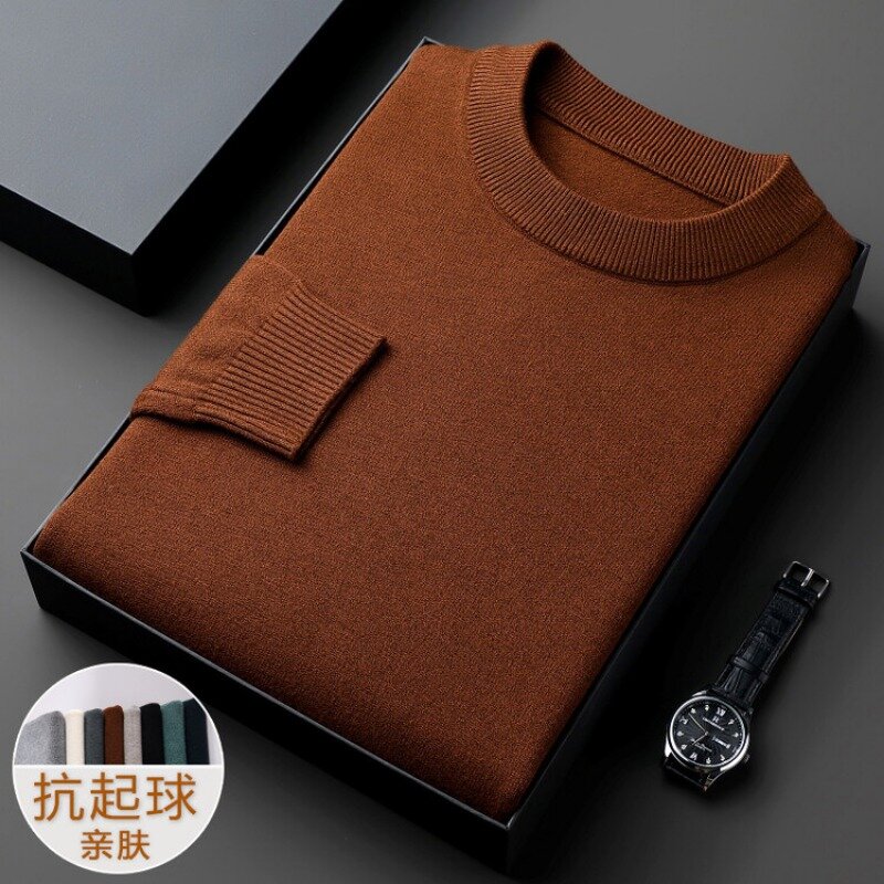 Suéter de punto antipelusas para hombre, Camisa ajustada de manga larga, de alta calidad, tendencia
