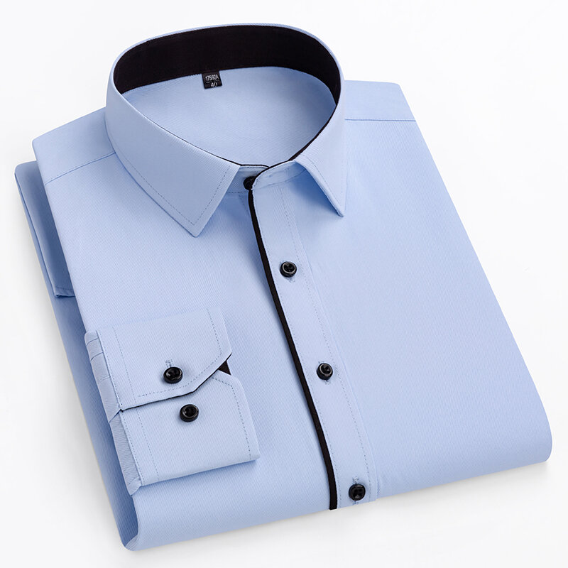 Autumn Men Office Shirt Long Sleeve Loose Plus Size 10XL 11XL 9XL Formal Dress Shirts Business Blue Black Solid Patchwork 160KG