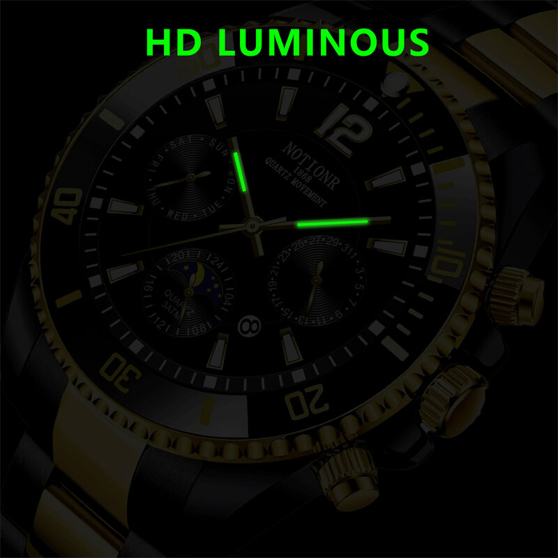 NOTIONR jam tangan bisnis bercahaya pria, arloji Quartz Stainless Steel warna biru untuk lelaki