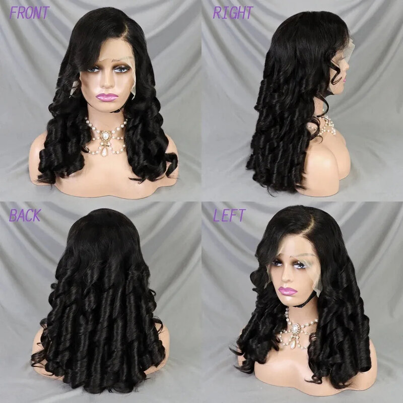 1BT4 Color 24 inch 300% Egg Roll Wave Lace Wig 13x4 Transparent Lace Frontal Wigs Bouncy Curly Human Hair Wigs PrePlucked Remy