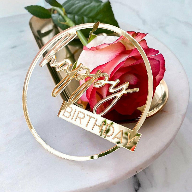 Flank Topper kue ulang tahun, hiasan atas kue pesta ulang tahun anak-anak akrilik kelas atas emas mawar, Hadiah Dekorasi