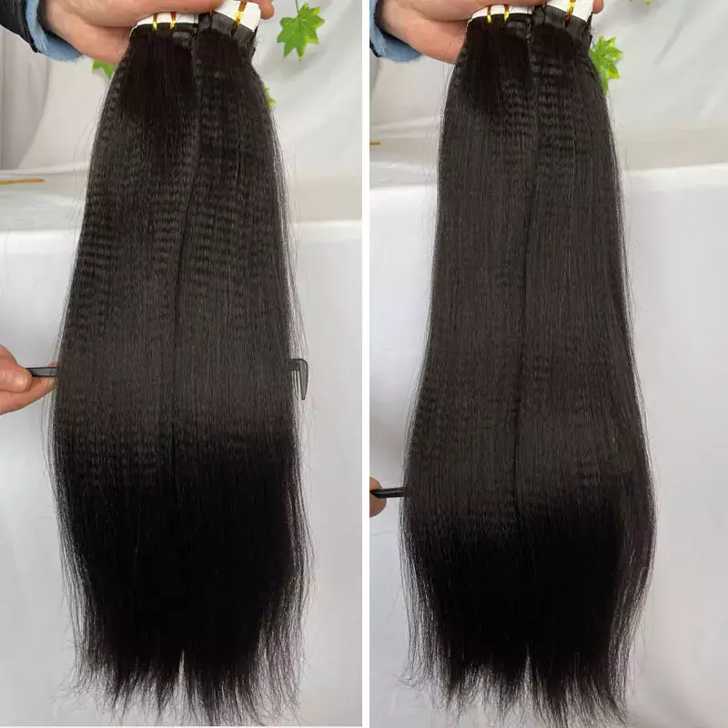 Yaki pita rambut lurus dalam ekstensi rambut pita Remy Brasil 40 buah untuk lem pita pakan kulit wanita hitam dalam ekstensi rambut