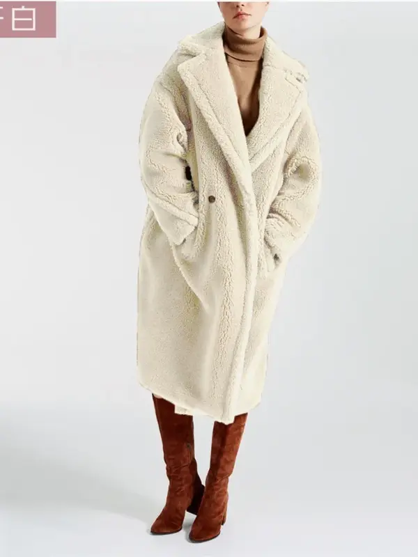 Casaco longo de lapela de pele sintética feminino, casaco grosso de pelúcia de manga comprida, casual feminino outwears grandes, 2023