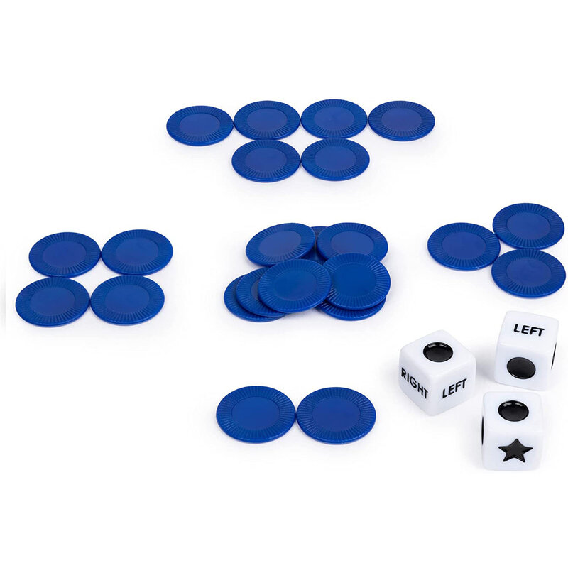 Gioco di dadi centrale sinistro destro innovativo gioco da tavolo centrale sinistro destro con 3 dadi e 24 chip di colore casuali per le notti in famiglia