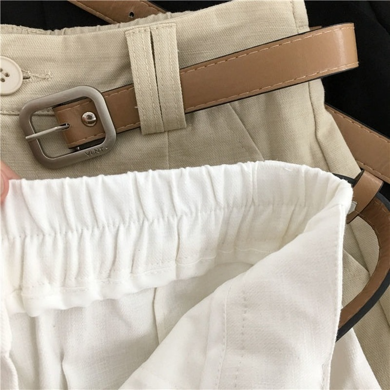Celana Pendek Polos Wanita Saku Pinggang Tinggi Liburan Santai Longgar Sederhana Siswa Obral Musim Panas All-Match Celana Panjang Gaya Korea Chic