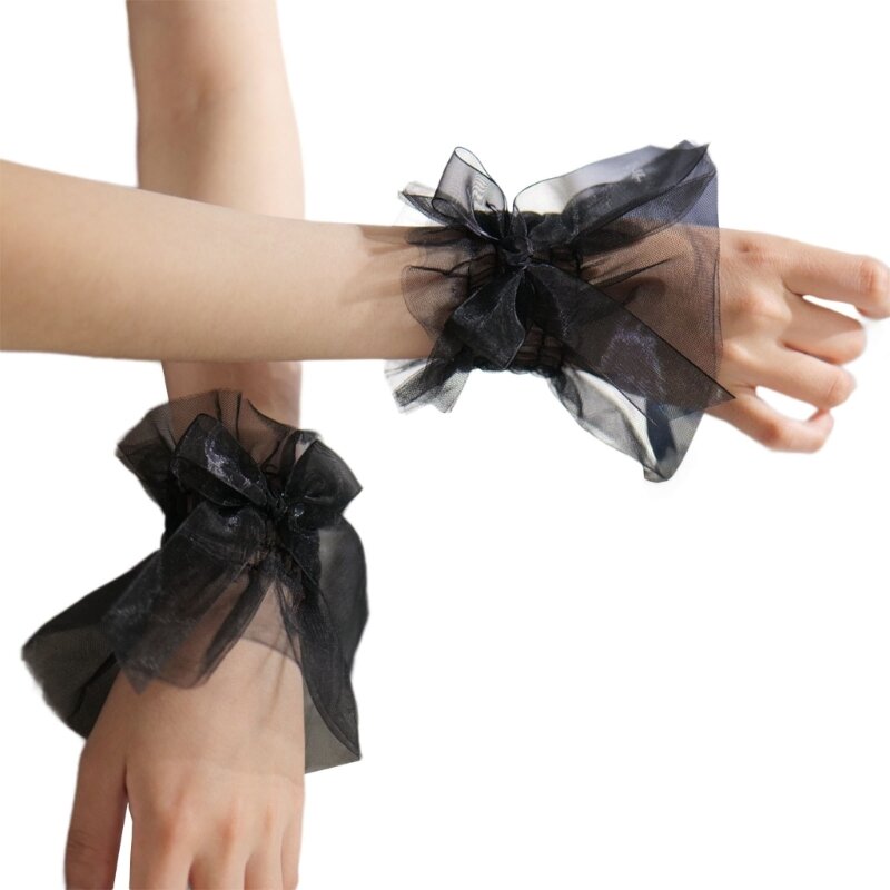 New Fairy Wrist Cuffs Detachable Elegant Wristband Flared Tulle Ruffled False Bowknot Cuffs Sweater Wristband