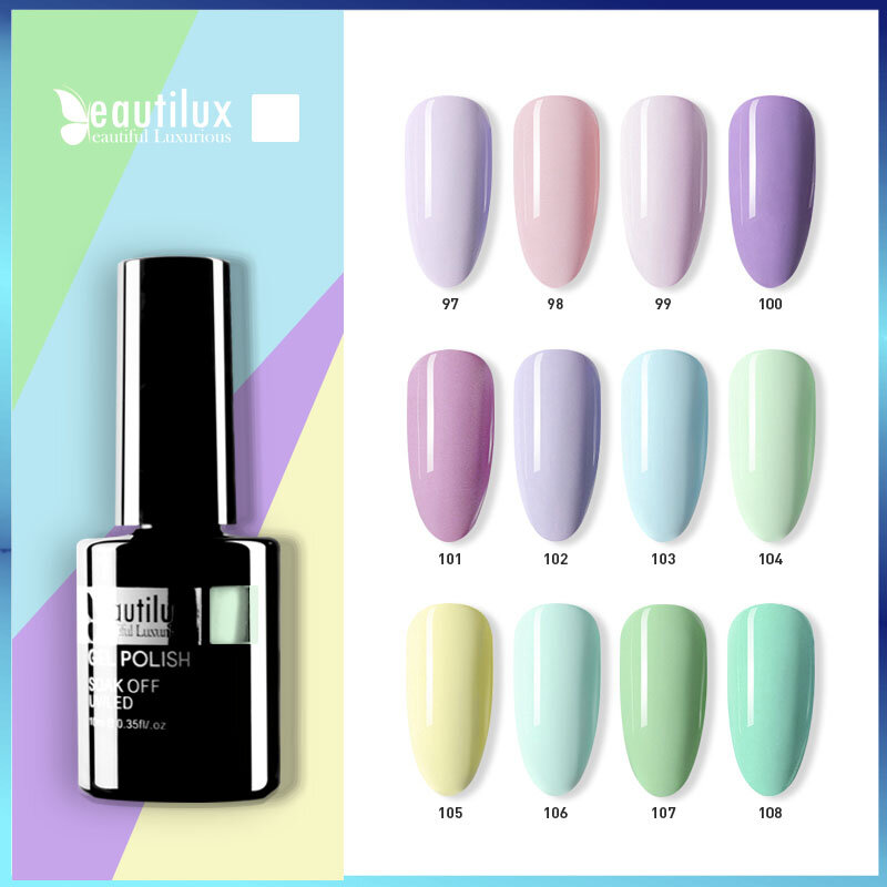 Beautilux-봄 꽃 블루 그린 핑크 UV LED 네일 폴리시 젤 1 개, 밝은 색상, 네일아트 광택, 10ml