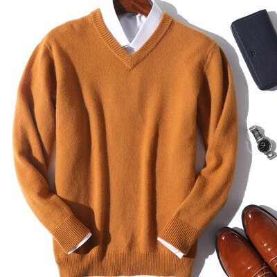 _ 2024 осенне-зимний теплый джемпер из кашемира и хлопка, мужские повседневные трикотажные свитера