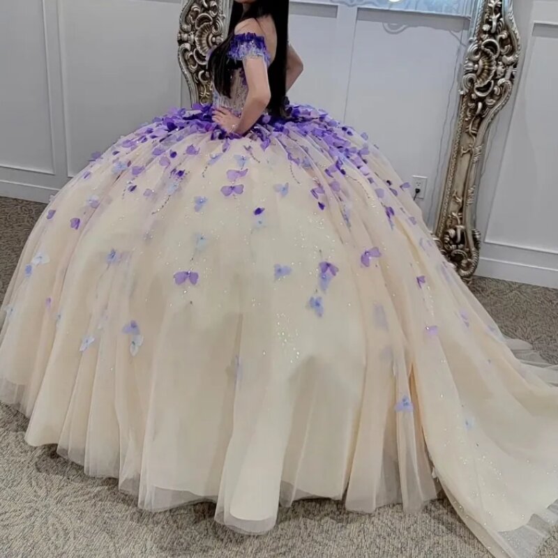 Ashely Alsa Quinceanera gaun bola gaun pesta ulang tahun gaun Prom renda Tull bunga manis 16 Vestido De 15 14 Anos 2024