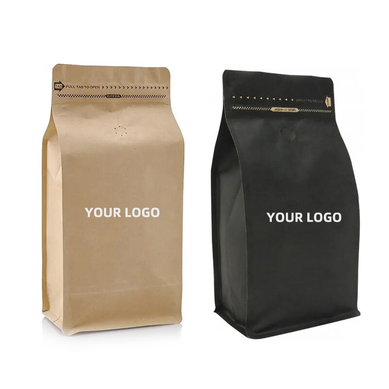 Customized product、Custom Aluminum Foil Food Zip Lock Flat Bottom Pouch Stand Up Pouches Plastic Coffee Packaging Bags With Valv