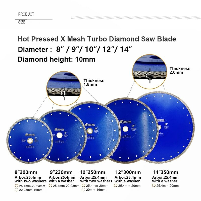 SHDIATOOL 1pc Dia85/105/115/125/175/200/230/250/300mm Diamond Cutting Disc X Mesh Turbo Saw Blade Cut Tile Marble Granite Stone