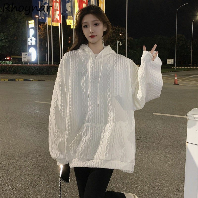 Witte Hoodies Vrouwen Voorzakken Baggy Minimalistische Tieners Koreaanse Mode Kleding Studenten Chique Casual Basics Unisex All-Match