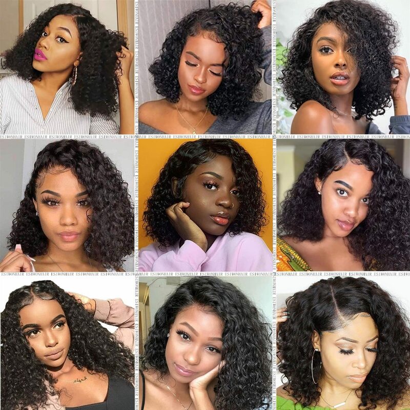 Short Kinky Curly Bob Human Hair Wig 13x4 Lace Front Pre Plucked T Part Lace for Black Women 4x4 Closure 180 Density Bob Curly