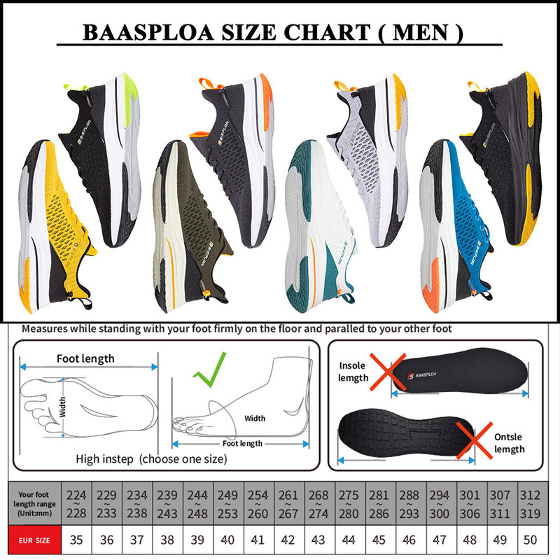 Baasploa-Zapatillas de correr ligeras para hombre, deportivas informales de malla de diseñador, con cordones, para deportes al aire libre, tenis, 2023