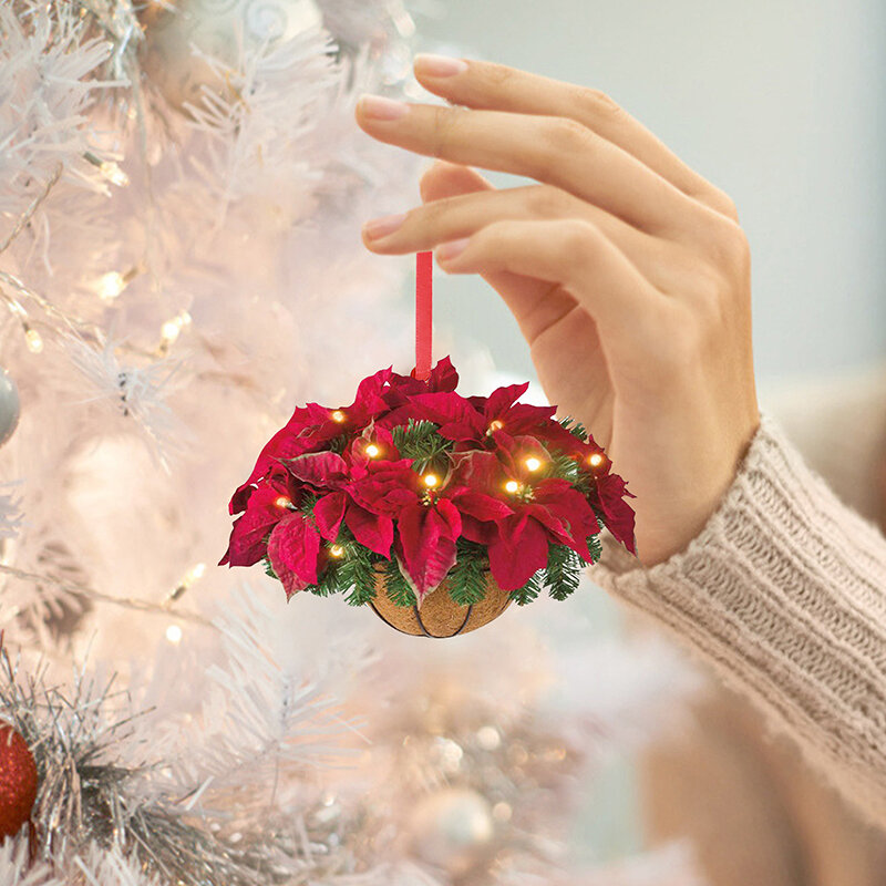 Cesta de flores de madera para decoración navideña, colgante de árbol de Navidad, adorno de Feliz Navidad, Feliz Año Nuevo