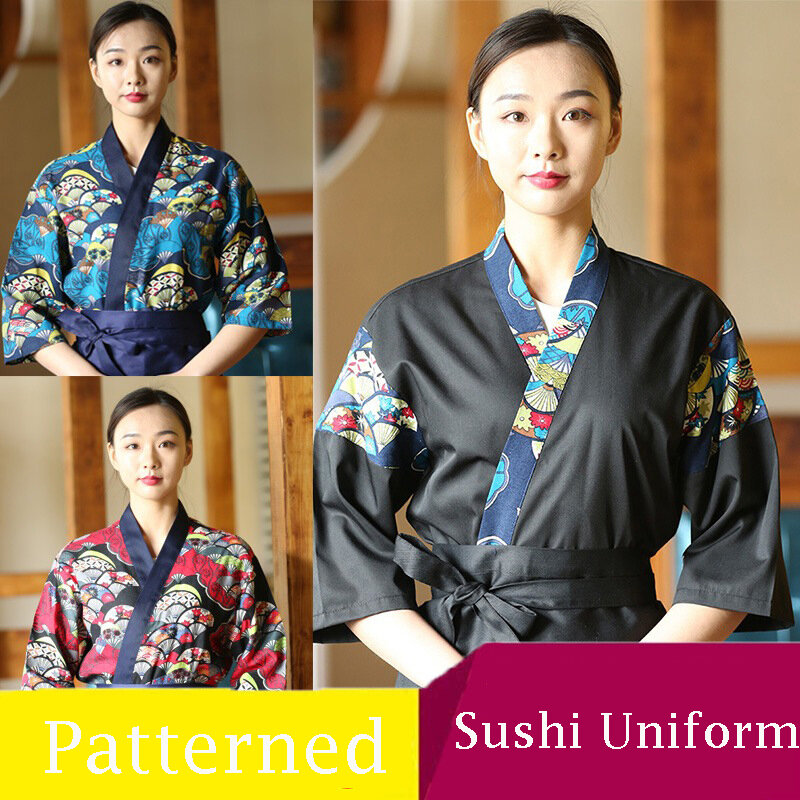 Stylowy japońskie Sushi mundur dla szefa kuchni mężczyzn kobiet Kimono dla kelnera restauracji kelnerka