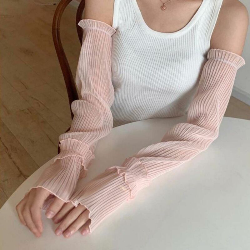 Long Lace Fingerless Gloves Arm Warmers Elegant Women Summer Sun Protection Arm Sleeve Mesh Thin Cooling Driving Cycling Gloves