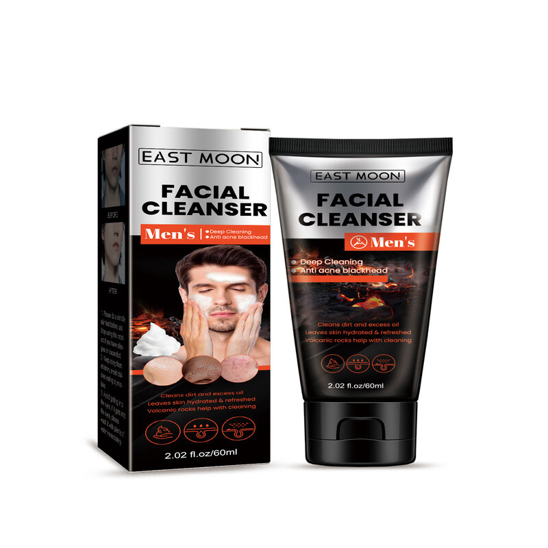 Lavagem facial para homens, limpeza profunda, hidratação, esfoliante, clareamento, poros, acne, remoção de cravos