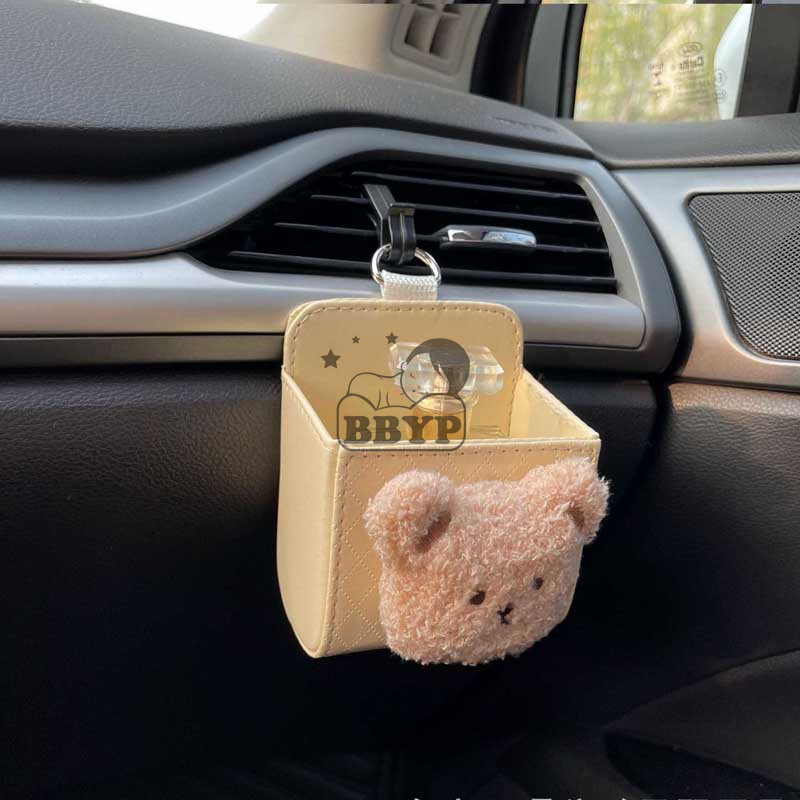 1 sztuk Cartoon niedźwiedź torba do przechowywania w samochodzie odpowietrznik deska rozdzielcza Tidy wiszące skórzany Organizer Box okulary uchwyt telefonu przechowywania organizator
