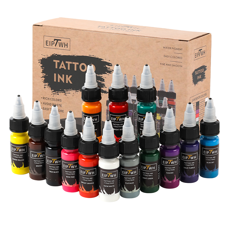 Pigmento de Tinta com Caixa, Kits de Tatuagem Corporal, Tintas de Beleza Profissional, Maquilhagem, Semi-Permanente, 15ml, 14 cores