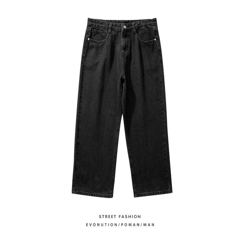 Pantalones vaqueros holgados para hombre, Jeans clásicos, rectos, de pierna ancha, estilo Hip Hop, color azul claro, gris y negro, moda coreana, novedad de 2023