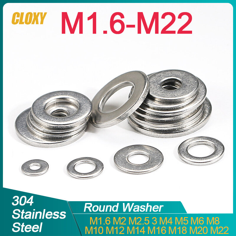 M1.6/ M2/ M2.5/ M3/ M4/ M5/ M6/ M8-M22 Large Flat Washer 304 Stainless Steel Big Metal Gasket Meson Plain Washers Din9021
