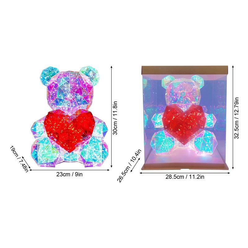 Urso de pelúcia LED colorido brilhante, urso do amor, segurando um coração vermelho, dia dos namorados, aniversário, presente de aniversário, urso rosa para ela