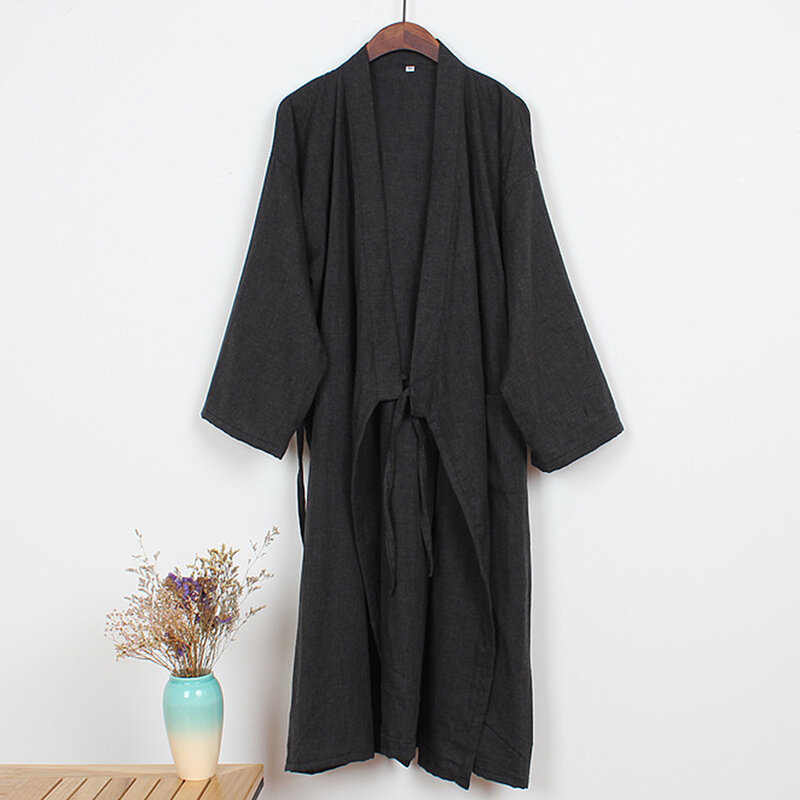 남성용 일본 기모노 유카타 가운, 캐주얼 긴 소매 목욕 가운, 면 잠옷, 홈 라운지웨어, 단색 잠옷