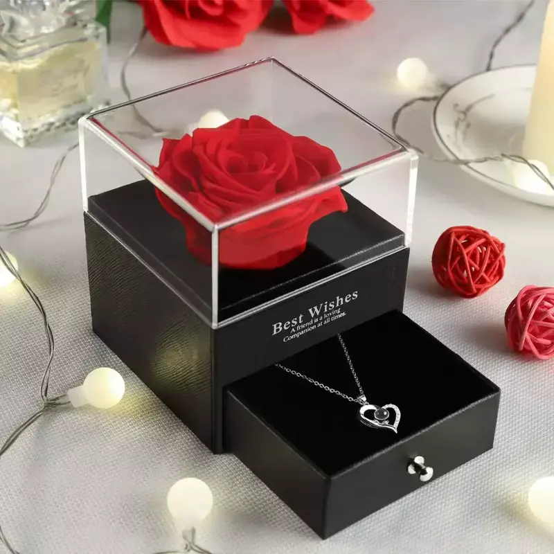 Вечная роза, цветок, Подарочная коробка для ювелирных изделий, кольцо, серьги, ожерелье, коробки для хранения, свадьба, Рождество, День Святого Валентина, искусственные ювелирные изделия
