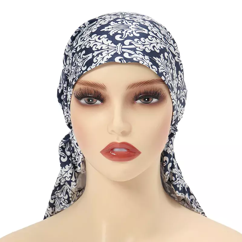 Muslim Women Silky Turban Hat Pre-Tied Cotton Chemo Beanie Caps Bandana Headscarf Head Wrap Cancer Headwear Hair Accessories