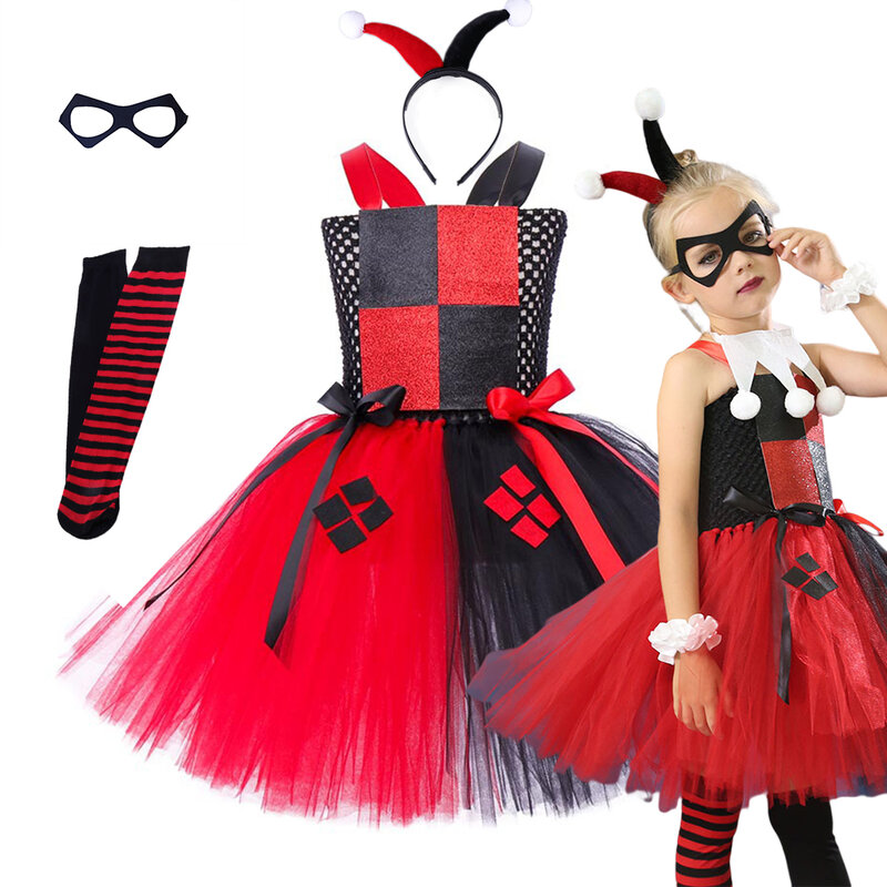 Vestido Rojo de payaso para niña, tutú para fiesta, Carnaval, Halloween, baile de graduación, ropa de actuación, Vestidos de Color, 2-12 años