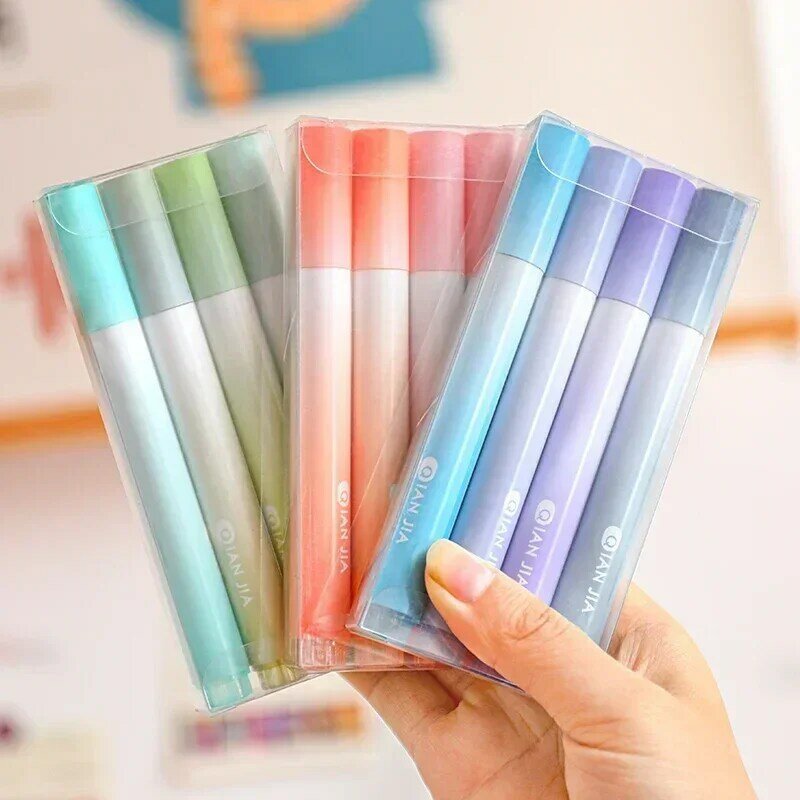 4PCS Highlighter Pen Oblique Head Gradient Color Marker Office Stationery School Supply for Writting Painting Line Drawing