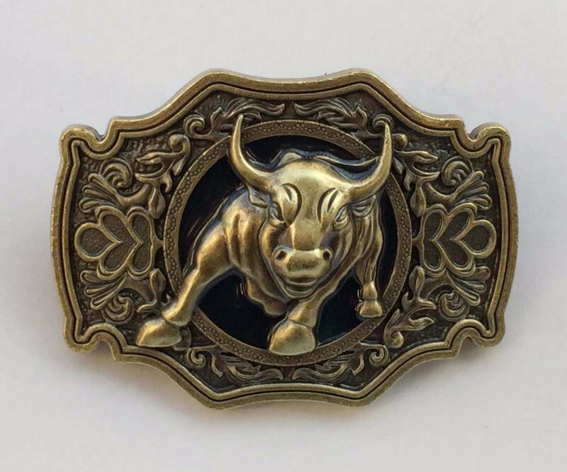 3D Bull fibbia per cintura in ottone massiccio Western Metal Cowboy