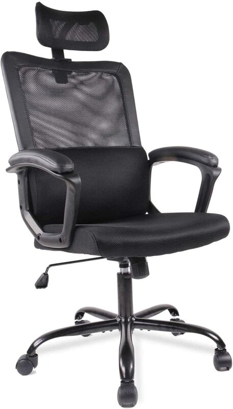 SMUG kursi kantor, kursi komputer jaring ergonomis untuk rumah dan kantor dengan penyangga pinggang/sandaran kepala dapat disesuaikan/sandaran tangan dan roda/jaring