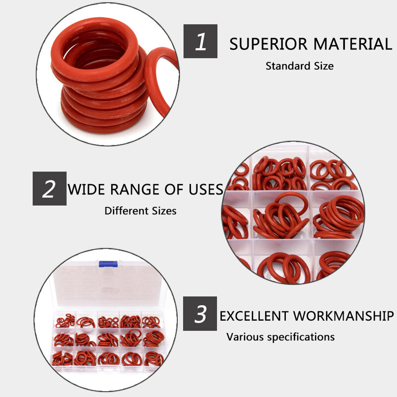 Anéis-O de vedação de silicone de alta pressão, substituições PCP Paintball VMQ Gasket, vermelho, OD 6-30mm, CS, 1.5mm, 1.9mm, 2.4mm, 3.1mm, 150pcs