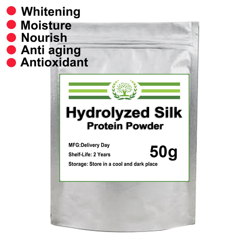 Polvo de proteína de seda hidrolizada, polvo de aminoácido, blanqueamiento profundo, hidratante y materias primas antienvejecimiento, superventas