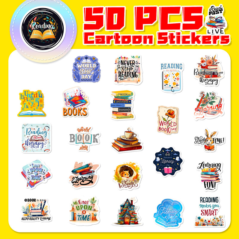 50pcs Reading Text Series Graffiti Stickers Suitable for Laptop Helmet Desktop Decoration DIY Sticker Toy