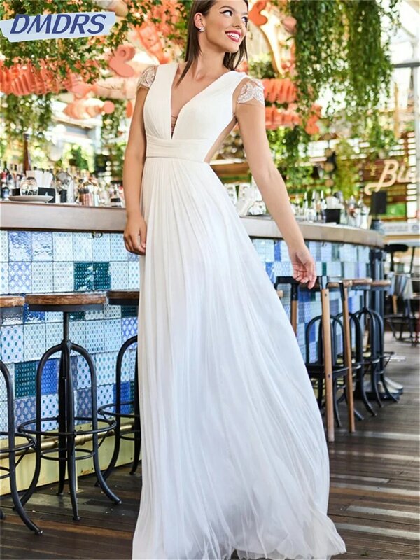 Gaun Prom sifon menawan 2024 gaun malam klasik tanpa lengan A-Line romantis gaun panjang lantai Vestidos De Novia
