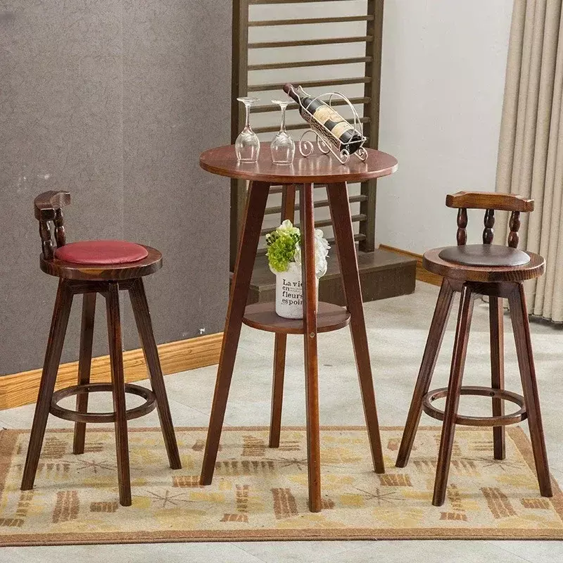 EE1003 niestandardowe lekkie luksusowe krzesło barowe z litego drewna oparcie stołek barowy amerykańskiego fotela barowego w wysoki stołek Retro