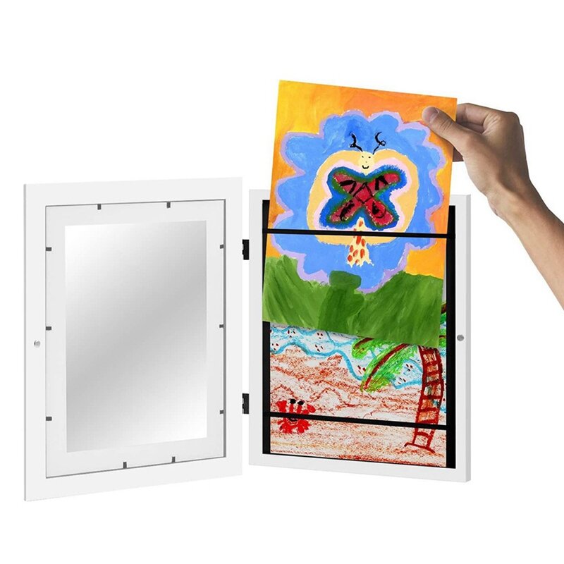 Abertura frontal Changeable Art Frame para Crianças, Branco Imagem Artwork, Display mutável, projetos de arte, 2X