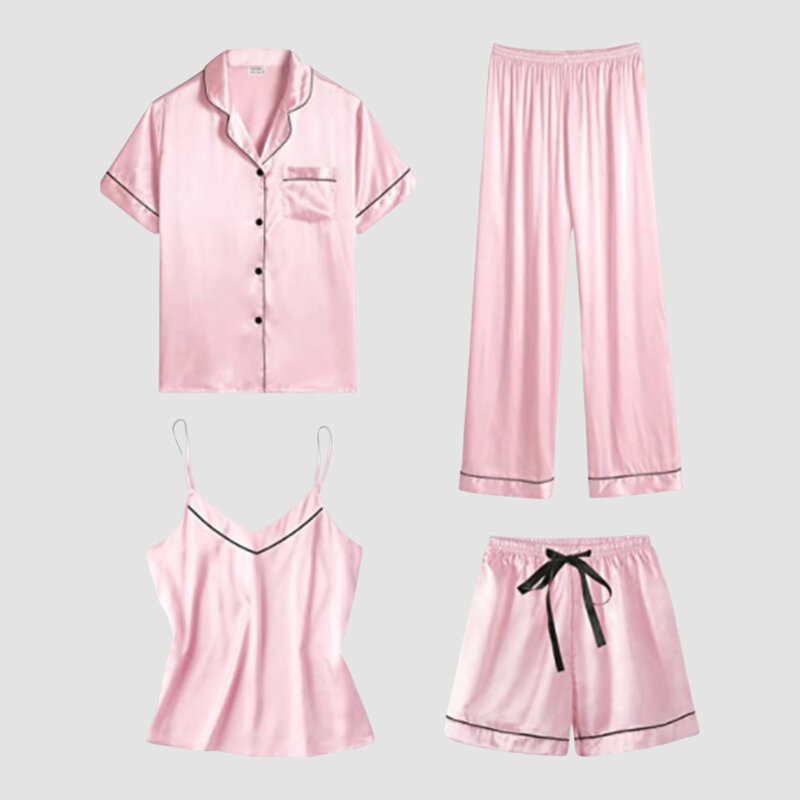 Women'S Spring Sexy Pajama Pants Set Lace Satin With Silk Sleepwear Robe Fashion And Comfortable Nightwear Four Piece Set